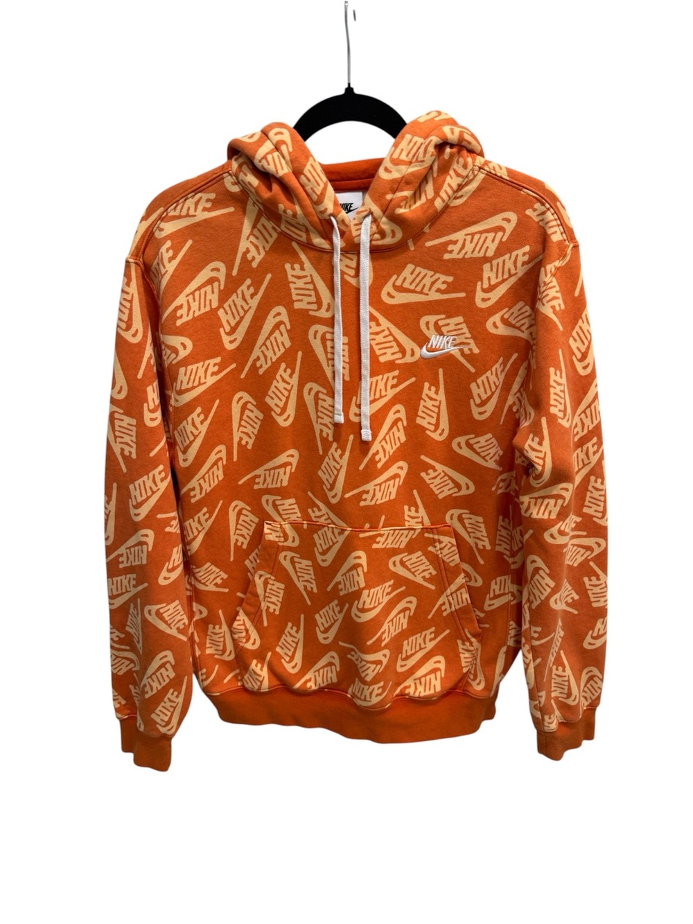 Nike NSW Club AOP All Over Print Logo Orange Hoodie Mens Small Womens Medium